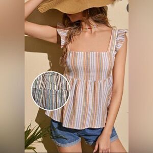 Liberty love crop top women’s size XL strips sleeveless ruffles pullover blouse